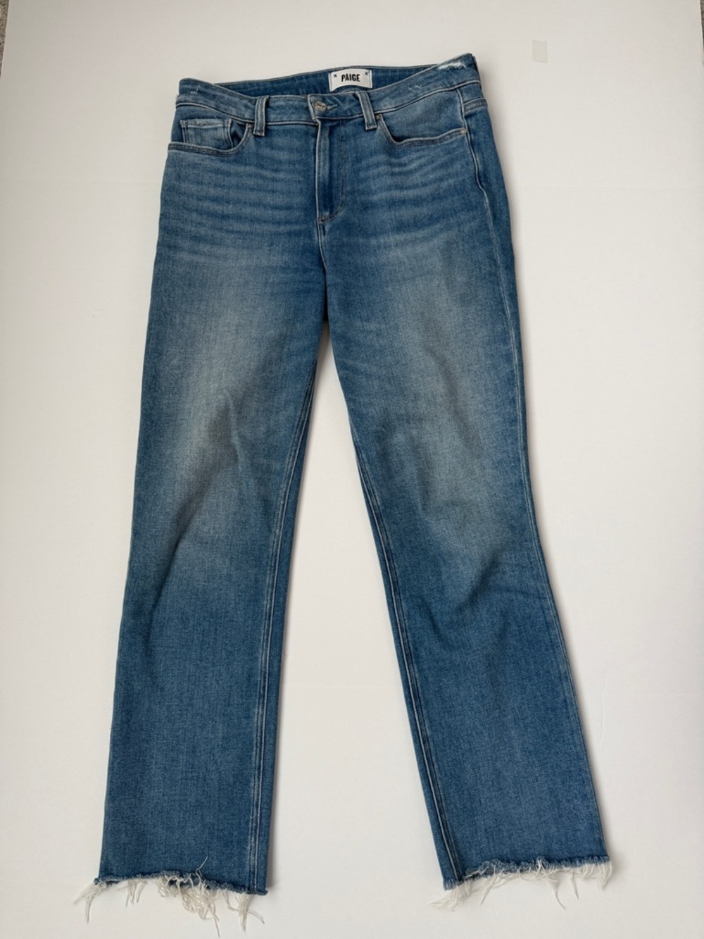 PAIGE Cindy Medium Blue straight leg  Jeans with Raw Hem Size 28